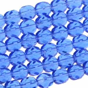 Czech Faceted Fire Polished Rounds 6mm Sapphire Qty:25 strung
