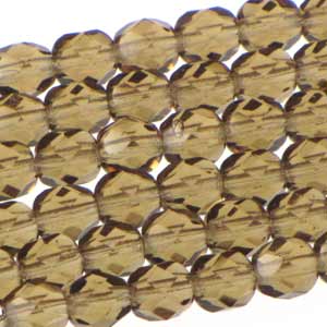 Czech Faceted Fire Polished Rounds 6mm Smoked Topaz  Qty:25 strung