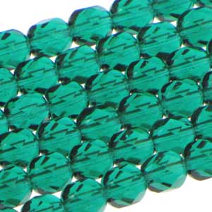 Czech Faceted Fire Polished Rounds 6mm Teal Qty:25 strung