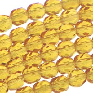 Czech Faceted Fire Polished Rounds 6mm Topaz  Qty:25 strung