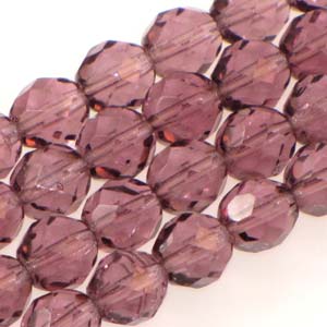 Czech Faceted Fire Polished Rounds 8mm Amethyst Qty:19 strung