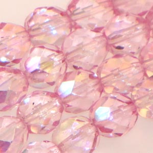 Czech Faceted Fire Polished Rounds 8mm Lilac Rose Qty:19 strung