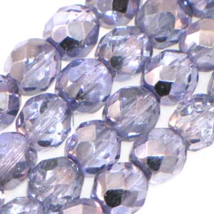 Czech Faceted Fire Polished Rounds 8mm Mirrored Violet Qty:19 strung