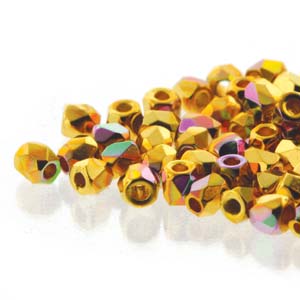Czech Faceted Fire Polished Rounds 2mm (True 2) 24K Gold Plated AB Qty:100