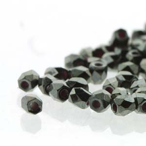 Czech Faceted Fire Polished Rounds 2mm (True 2) Jet Hematite Qty:100