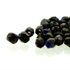 Czech Faceted Fire Polished Rounds 2mm (True 2) Jet Azuro Qty:100