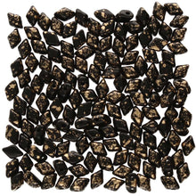 Load image into Gallery viewer, Czech Mini GemDuos 6x4mm Jet Gold Splash Qty: 10 grams