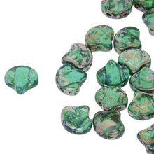 Load image into Gallery viewer, Czech Ginkgo Beads 7.5mm Emerald Rembrandt Qty: 10g
