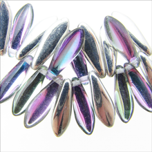 Load image into Gallery viewer, Czech Daggers 5X16mm Backlit Pink Mist Qty:25 Strung
