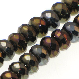 Czech Faceted Fire Polished Donuts 9mm Brown Iris Qty:30 Strung