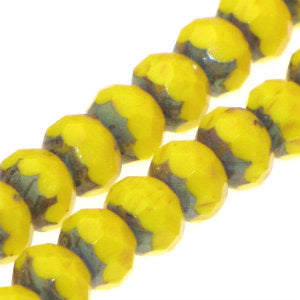 Czech Faceted Fire Polished Donuts 9mm Orange Yellow Travertine Qty:30 Strung
