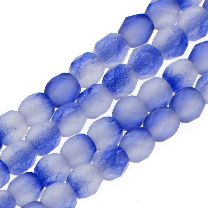 Czech Faceted Fire Polished Rounds 6mm Matte Lavender Qty:25 strung