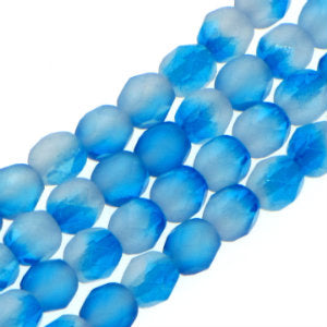 Czech Faceted Fire Polished Rounds 6mm Matte Tropic Blue Qty:25 strung