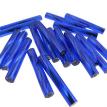 Load image into Gallery viewer, Czech Bugles 15mm Twisted Silver Lined Royal Blue Qty:80
