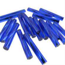 Load image into Gallery viewer, Czech Bugles 15mm Twisted Silver Lined Royal Blue Qty:80