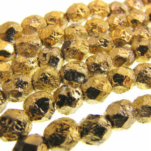 Czech Faceted Fire Polished Rounds 6mm Etch Full Amber Qty:25 strung