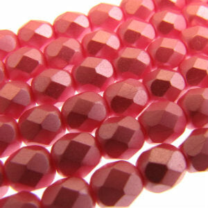 Czech Faceted Fire Polished Rounds 6mm Pastel Pink Qty:25 strung