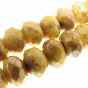 Czech Faceted Fire Polished Donuts 9mm White Brown Travertine Qty:30 Strung