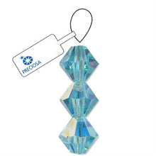 Load image into Gallery viewer, Preciosa 4mm Bicones Aqua AB Qty:31 strung