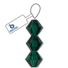 Load image into Gallery viewer, Preciosa 4mm Bicones Emerald Qty:31 strung