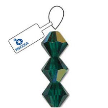 Load image into Gallery viewer, Preciosa 4mm Bicones Emerald AB Qty:31 strung