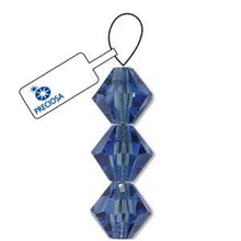 Load image into Gallery viewer, Preciosa 4mm Bicones Sapphire Qty:31 strung