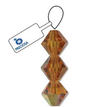 Load image into Gallery viewer, Preciosa 4mm Bicones Topaz AB Qty:31 strung