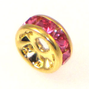 Rhinestone & Gold Metal Rondelle 8mm Pink Qty:1