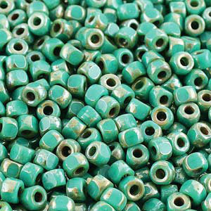 Czech Matubo Beads 6/0 3-Cut Turquoise Green Picasso Qty:10g