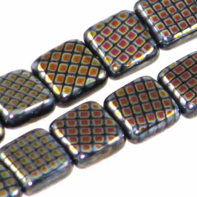 Czech Peacock Beads Square 8mm Black Marea Qty:20