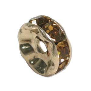 Rhinestone & Gold Metal Rondelle 6mm Amber Qty:1