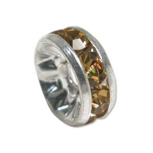 Rhinestone & Silver Metal Rondelle 8mm Amber Qty:1