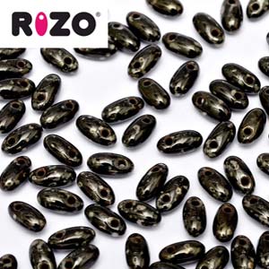 Czech Rizo Beads 2.5x6mm Jet Picasso Qty:10 grams