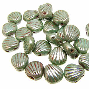 Czech Shelly Beads 8mm Green Turquoise Honey Drizzle Qty:20