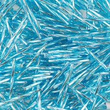 Load image into Gallery viewer, Czech Bugles 30mm Twisted Aqua Silver Lined Qty:40