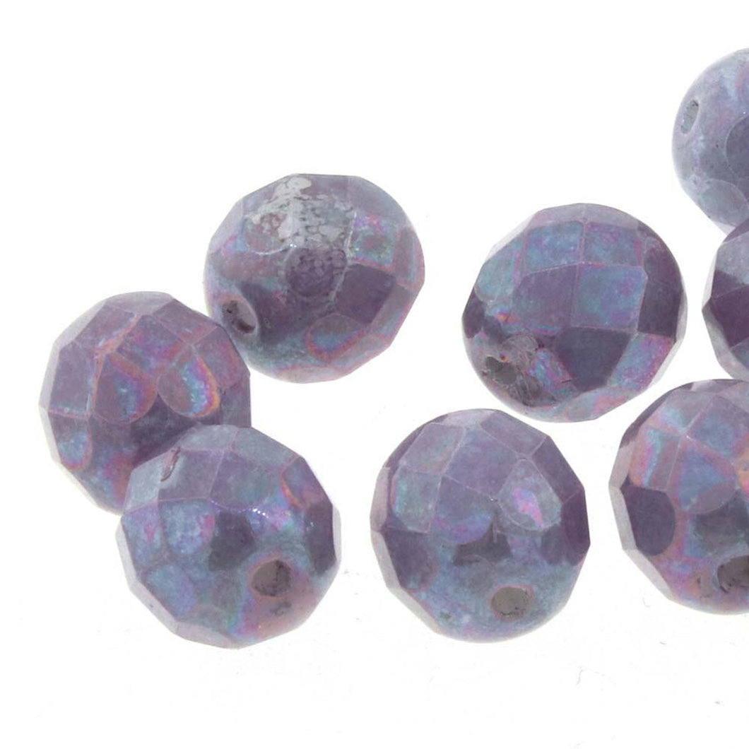 Czech Faceted Fire Polished Rounds 4mm Nebula Chalk Qty:40 strung