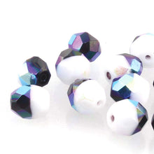 Load image into Gallery viewer, Czech Faceted Fire Polished Rounds 4mm Duets Black and White AB Qty:40 strung
