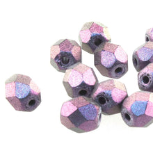 Load image into Gallery viewer, Czech Faceted Fire Polished Rounds 4mm Polychrome Deep Purple Qty:40 strung
