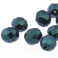 Load image into Gallery viewer, Czech Faceted Fire Polished Rounds 4mm Polychrome Viridian Qty:40 strung
