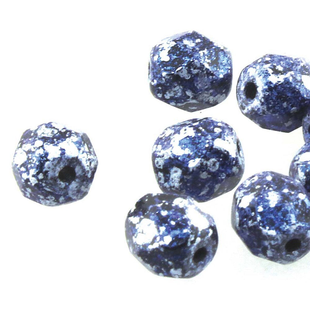 Czech Faceted Fire Polished Rounds 4mm Tweedy Blue Qty:40 strung