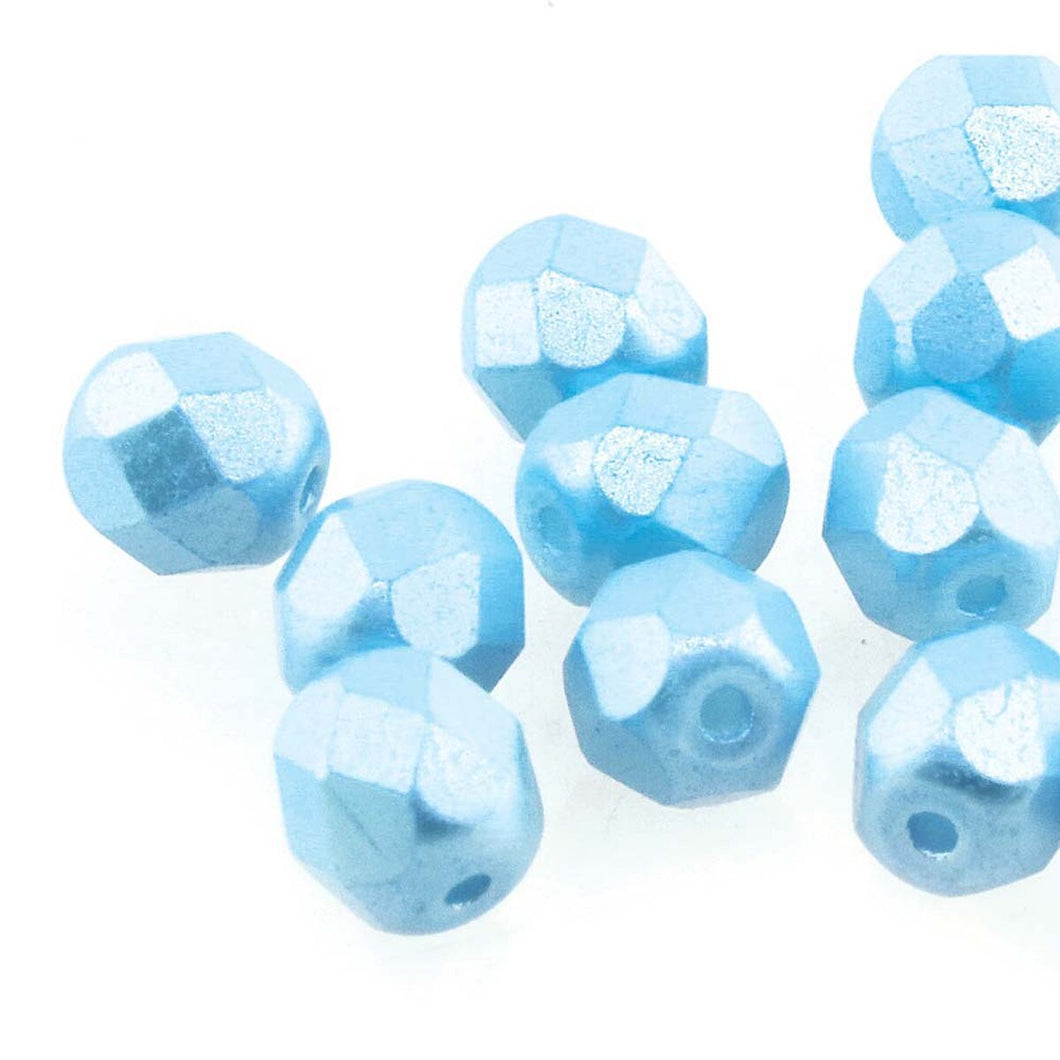 Czech Faceted Fire Polished Rounds 4mm Pastel Aqua Qty:38 strung