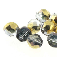 Load image into Gallery viewer, Czech Faceted Fire Polished Rounds 4mm Crystal Aurum Qty:38 strung
