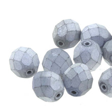 Load image into Gallery viewer, Czech Faceted Fire Polished Rounds 4mm Glittery Matte Silver Qty:40 strung
