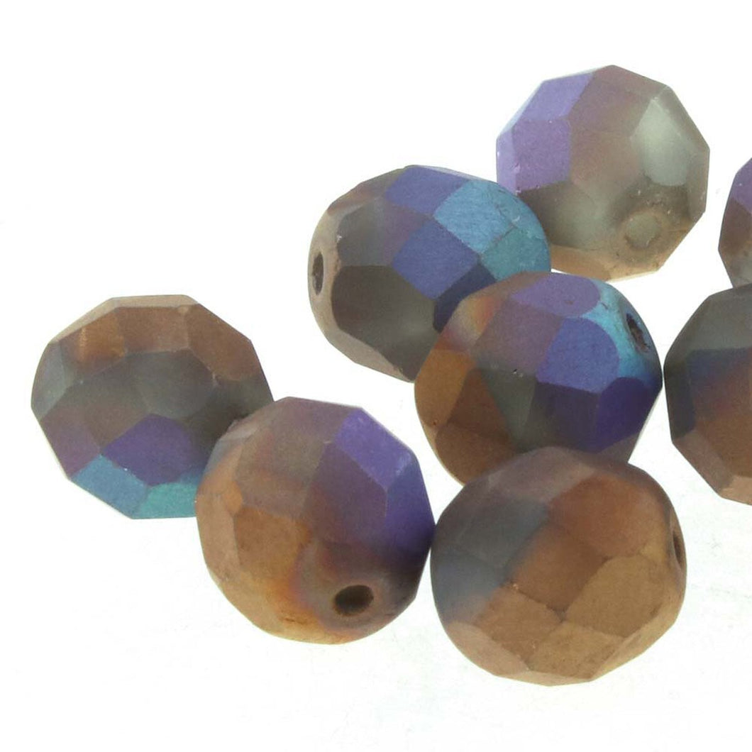 Czech Faceted Fire Polished Rounds 4mm Glittery Matte Bronze Qty:40 strung