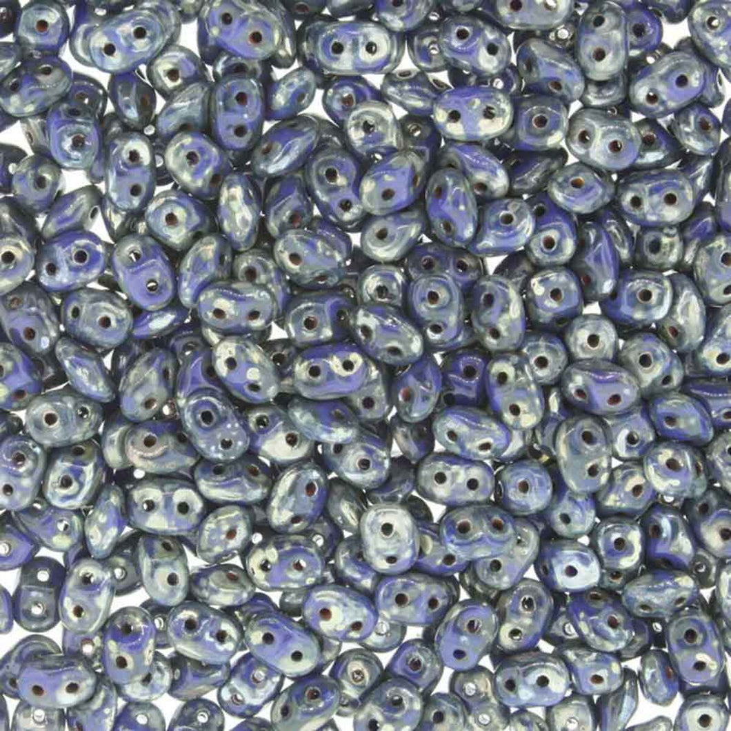 Czech Superduo Beads 2.5x5mm Blue Picasso Qty: 10g