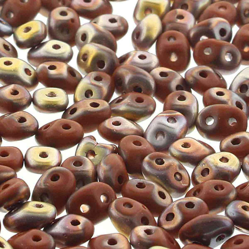 Czech Superduo Beads 2.5x5mm Chocolate Gold Capri Matte Qty: 10g