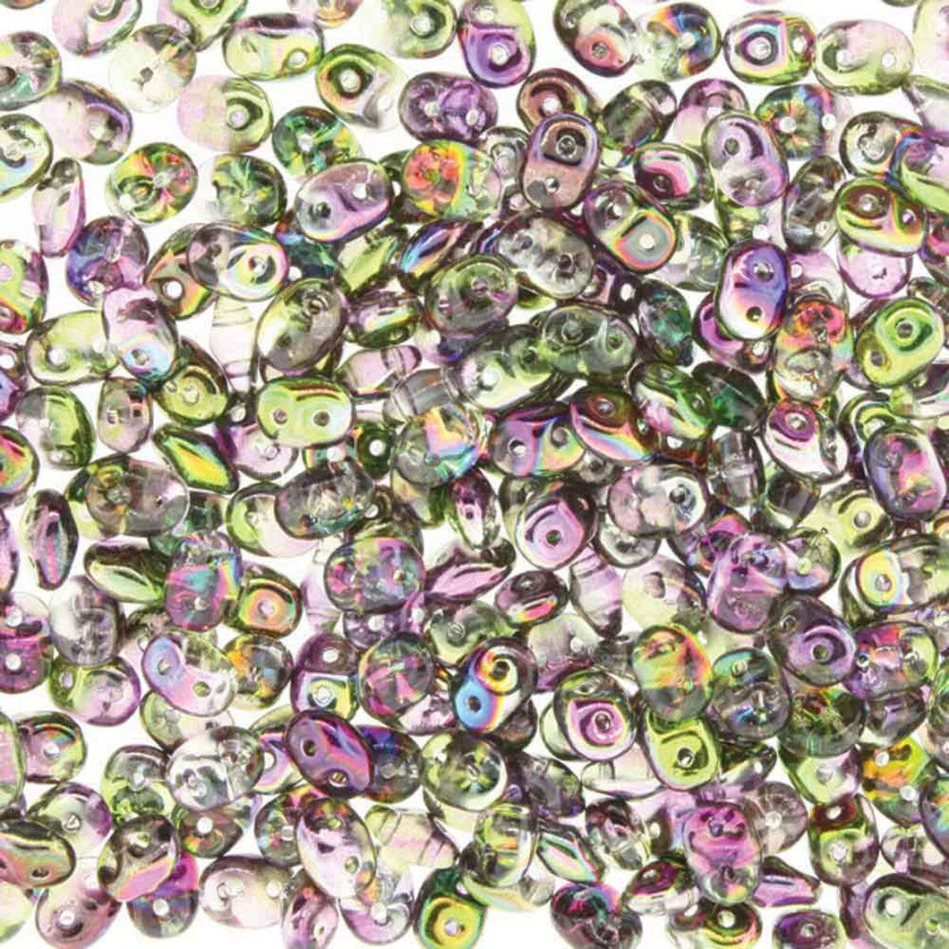 Czech Superduo Beads 2.5x5mm Crystal Magic Violet Green Qty: 10g