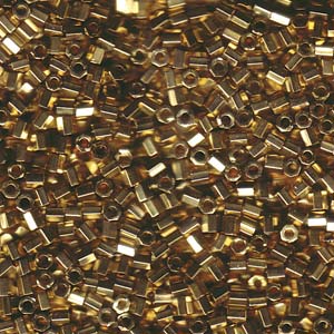 Miyuki Hex Cut Delicas 8/0 0034 (DBLC) 24K Light Gold Plated Metallic Qty:5g Tube