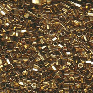 Miyuki Hex Cut Delicas 8/0 0034 (DBLC) 24K Light Gold Plated Metallic Qty:5g Tube