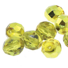 Load image into Gallery viewer, Czech Faceted Fire Polished Rounds 4mm Citron Qty:38 strung
